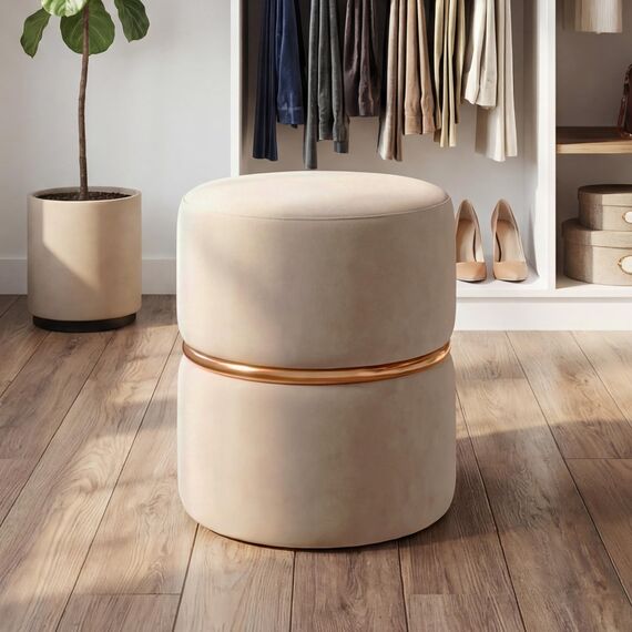 Duhome Sitzhocker Rund, Schminkhocker Samt Gepolsterter Polsterhocker Schminktisch Hocker Ottoman für Wohnzimmer Schlafzimmer Kinderzimmer, Cappuccino