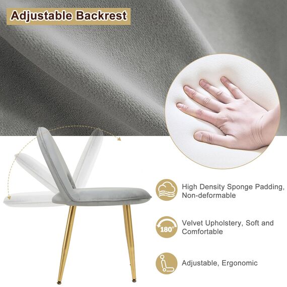 WOLTU Schminktisch mit Spiegel, Beleuchtung, Hocker, Schminktischstuhl aus Samt, modernes Frisiertisch Grau-Gold, mit 3 Schubladen, Einfach zu montieren, Make-up Tisch Schreibtisch für Schlafzimmer