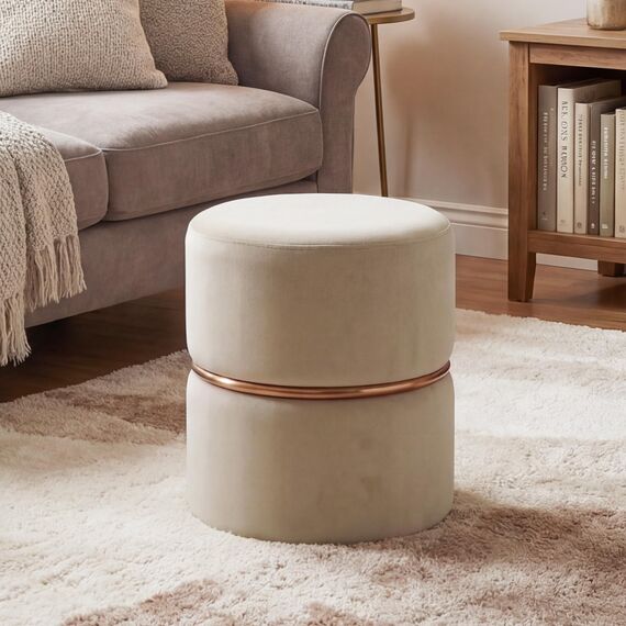 Duhome Sitzhocker Rund, Schminkhocker Samt Gepolsterter Polsterhocker Schminktisch Hocker Ottoman für Wohnzimmer Schlafzimmer Kinderzimmer, Cappuccino