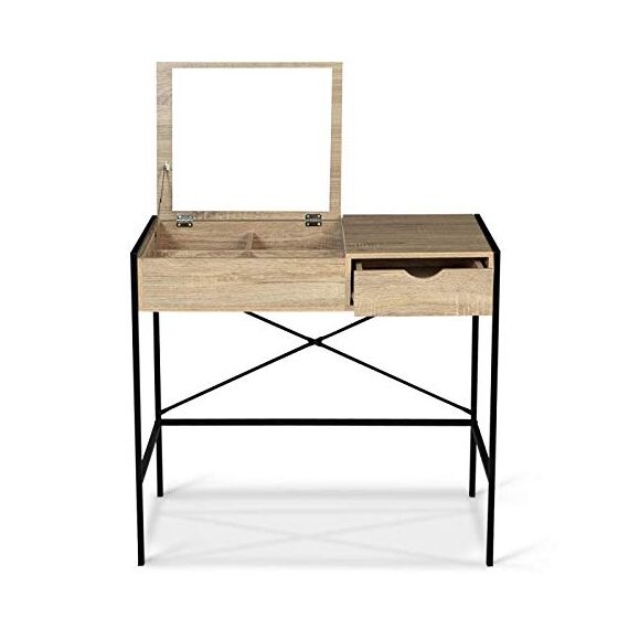 IDMarket - Schminktisch LUIS Klappspiegel mit Hocker Industriedesign