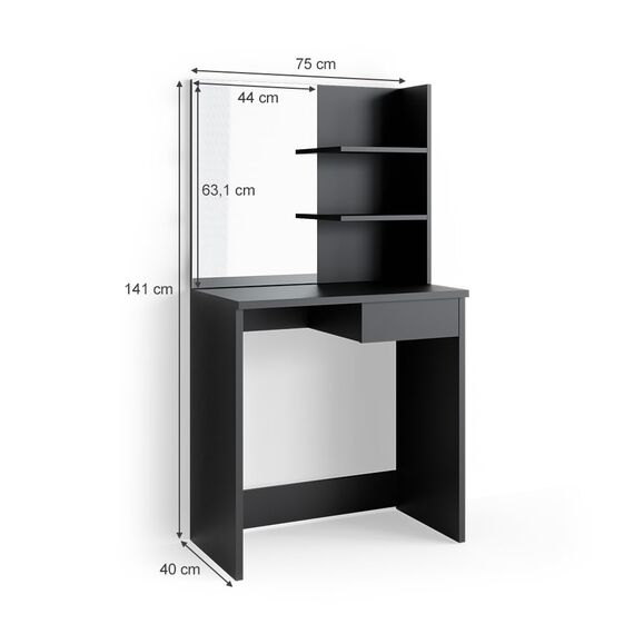 Vicco Schminktisch Dekos, Frisiertisch mit Spiegel, Schwarz, 75 cm