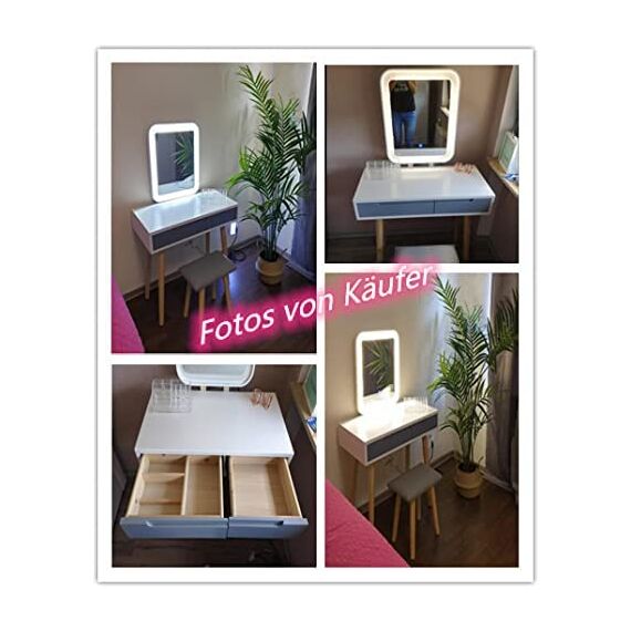 YU YUSING Schminktisch mit Beleuchtung,Frisiertisch mit Spiegel Schubladen,Kosmetiktisch mit gepolstertem Hocker, Kommode Make-up Tisch, Tisch für Frau, Modern