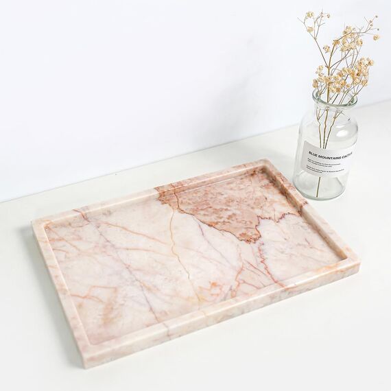 Echtes, luxuriöses Tablett aus natürlichem Marmor, Aufbewahrungstablett aus echtem Marmor, für Heimdekoration, Steintablett für Badezimmer/Küche/Schminktisch/Kommode,
