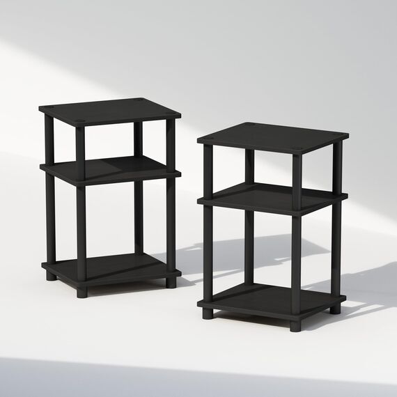 Furinno Just 3-stufiger Turn-N-Tube-Nachttisch mit offenem Stauraum, 2er-Pack, Americano/Schwarz