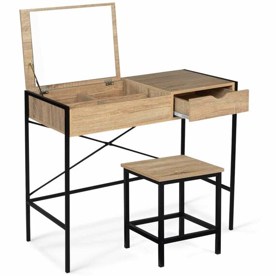 IDMarket - Schminktisch LUIS Klappspiegel mit Hocker Industriedesign
