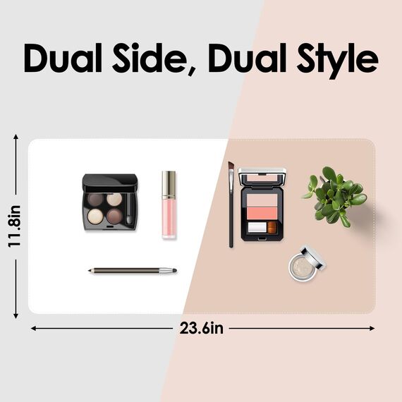 Make-up-Matte für Schminktisch zum Schutz der Schreibtischplatte, 59,9 x 30 cm, doppelseitige Make-up-Matte, leicht zu reinigende Schreibtischunterlage – wasserdicht und öldicht, Kosmetikzubehör (Weiß