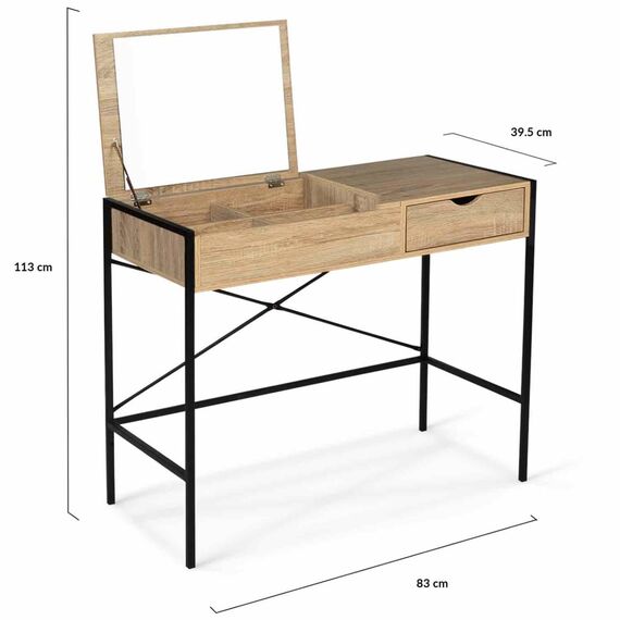 IDMarket - Schminktisch LUIS Klappspiegel mit Hocker Industriedesign