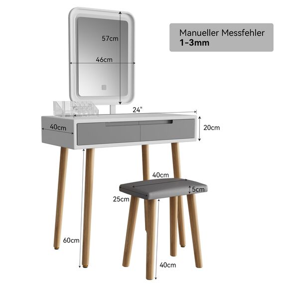 YU YUSING Schminktisch mit Beleuchtung,Frisiertisch mit Spiegel Schubladen,Kosmetiktisch mit gepolstertem Hocker, Kommode Make-up Tisch, Tisch für Frau, Modern