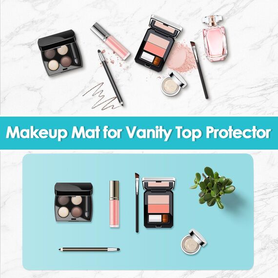Make-up-Matte für Schminktisch zum Schutz der Schreibtischplatte, 80 x 40 cm, doppelseitige Make-up-Matte, leicht zu reinigende Schreibtischunterlage – wasserdicht und öldicht, Kosmetikzubehör (Blau