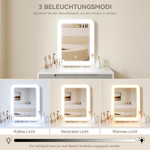 YU YUSING Schminktisch mit Beleuchtung,Frisiertisch mit Spiegel Schubladen,Kosmetiktisch mit gepolstertem Hocker, Kommode Make-up Tisch, Tisch für Frau, Modern