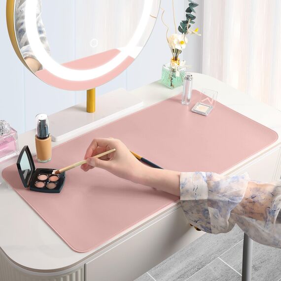 Make-up-Matte für Schminktisch zum Schutz der Schreibtischplatte, 59,9 x 30 cm, doppelseitige Make-up-Matte, leicht zu reinigende Schreibtischunterlage – wasserdicht und öldicht, Kosmetikzubehör (Rosa