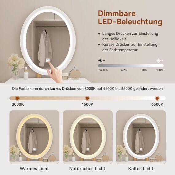 YU YUSING Schminktisch mit Beleuchtung,Frisiertisch mit LED Spiegel Schubladen, Kosmetiktisch mit gepolstertem Hocker,Kommode Make-up Tisch,Modern