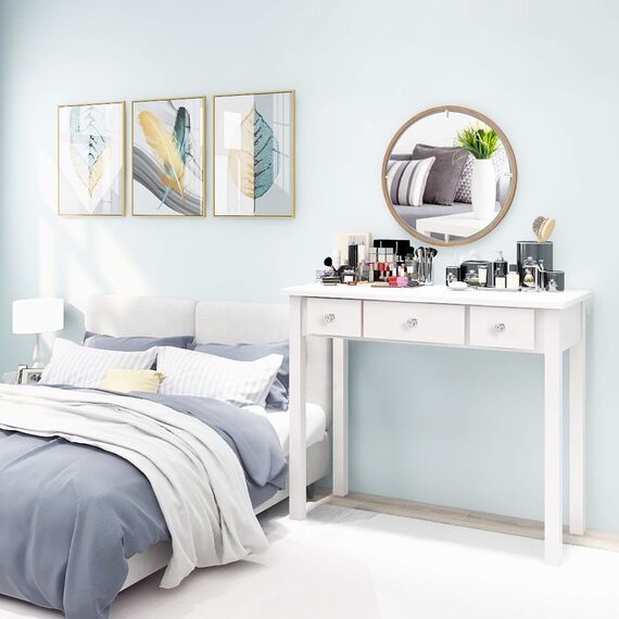 STHOUYN Home Office Kleine Schreibtisch mit Drawers Schlafzimmer, Studietisch für Erwachsene/Student, Vanity Make-up Dressing Tisch Speichern Raum Gifts Weiß (weiß)