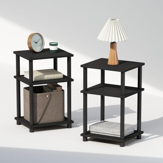 Furinno Just 3-stufiger Turn-N-Tube-Nachttisch mit offenem Stauraum, 2er-Pack, Americano/Schwarz