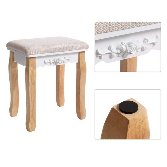 VASAGLE Schminktisch, Frisiertisch mit drehbarem Spiegel ohne Rahmen, Kosmetiktisch, Frisierkommode, für Make-up, mit Polsterhocker, 5 Schubladen, beweglicher Aufbewahrungskasten, Weiß-Natur RDT25K