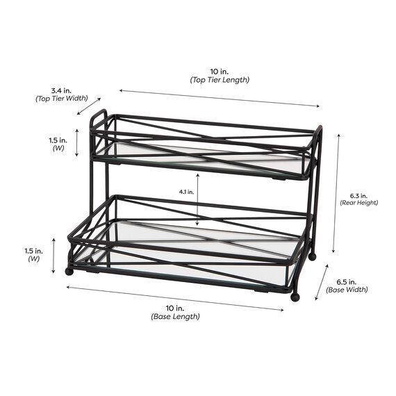 Home Details 2 Tier Mirrored Vanity Tower, Perfect for Perfumes, Jewelry, Makeup, Cosmetic Organizer, Stylish Decor in Matte Black 2-stöckiger Schminktisch