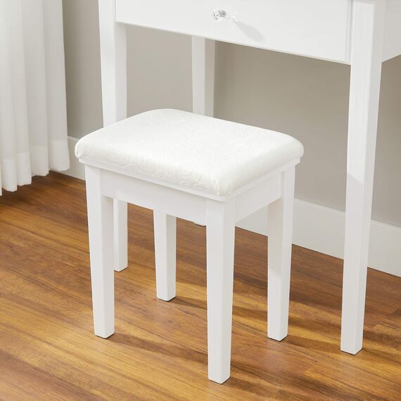 VASAGLE Schminktisch-Set, Frisiertisch, mit Spiegel, modern, gepolsterter Hocker, 5 Schubladen, 70 x 40 x 134 cm, Geschenkidee, weiß RDT152W01