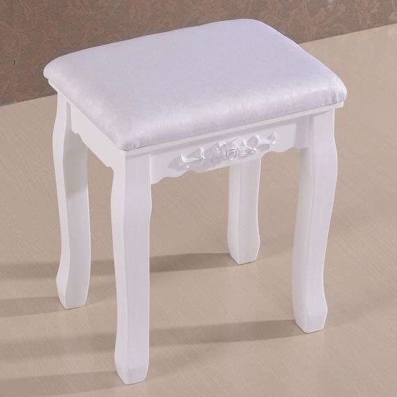 WOLTU Schminktisch mit Hocker, Kosmetiktisch mit 3 Spiegel und 4 Schubladen, Frisiertisch aus MDF und massives Kiefernholz, 90 x 145 x 40cm(B x H x T), Weiß