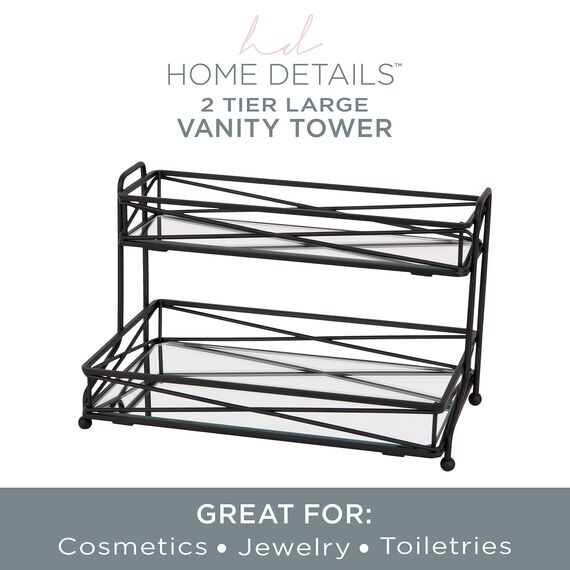 Home Details 2 Tier Mirrored Vanity Tower, Perfect for Perfumes, Jewelry, Makeup, Cosmetic Organizer, Stylish Decor in Matte Black 2-stöckiger Schminktisch