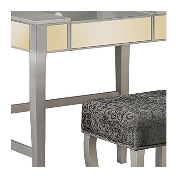 Linon Silver Vanity Set Harper Silber Schminkset, Polyurethan, 32" W x 18" D x 46.75" H