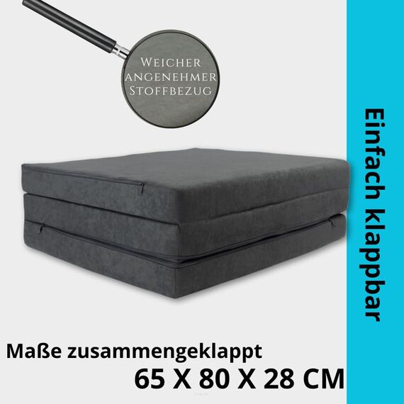 FORTISLINE Klappmatratze 195x80x9 cm, 3-teilige Faltmatratze, Gästematratze, Reisematratze und Campingmatratze, Schaumstoffmatratze mit abnehmbarem Bezug, Oeko-TEX, hergestellt in der EU