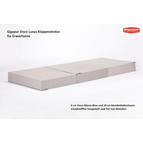 Gigapur Visco Luxus Klappmatratze für Erwachsene, Faltmatratze mit Viscoschaum, belastbar bis 90 Kg (25069)