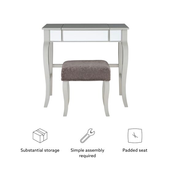 Linon Silver Vanity Set Harper Silber Schminkset, Polyurethan, 32" W x 18" D x 46.75" H