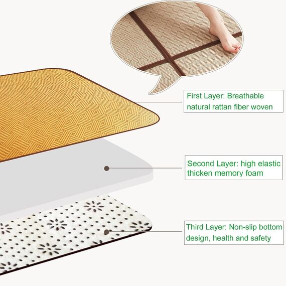 bimiti Japanisch Futon Matratze Faltender Rattan Bereich Teppich Mit Aufbewahrungstasche 180x180cm Anti-Rutsch Tatami Teppich Baby Kriechmatte Bodenmatratze für Schlafzimmer Wohnzimmer Spielzimmer