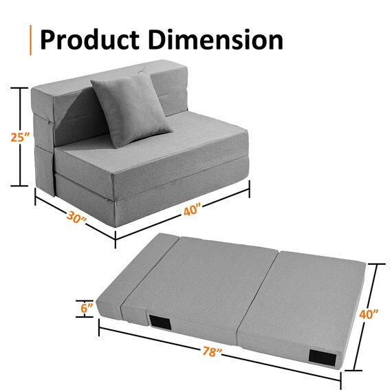 JKMAX Klappbares Schlafsofa für Doppelbett, 4-in-1-Futoncouch mit Kissen, hochdichter Memory-Schaum-Futonstuhl, wandelbare faltbare Matratze mit waschbarem, modernem Leinenbezug für Wohnzimmer