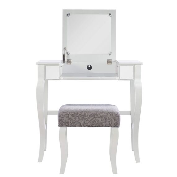 Linon Silver Vanity Set Harper Silber Schminkset, Polyurethan, 32" W x 18" D x 46.75" H