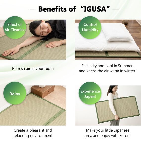 EMOOR Japanische Tatami-Matte 90 x 200 cm Natur-Segergras (Ungefärbt), Faltbare Igusa-Matratze Bodenschlaf Japanische Futon-Matratze Meditation Yoga Zen