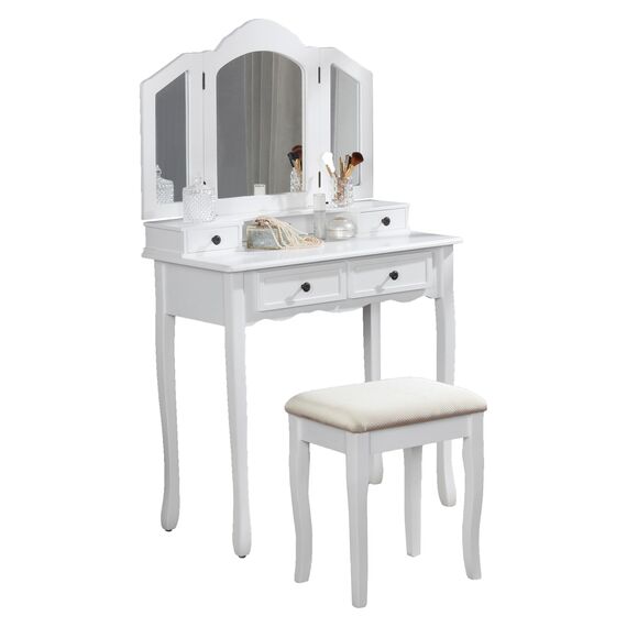 Roundhill Furniture Sanlo Schminktisch und Hocker aus Holz, Weiß