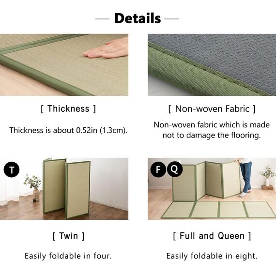 EMOOR Japanische Tatami-Matte 90 x 200 cm Natur-Segergras (Ungefärbt), Faltbare Igusa-Matratze Bodenschlaf Japanische Futon-Matratze Meditation Yoga Zen