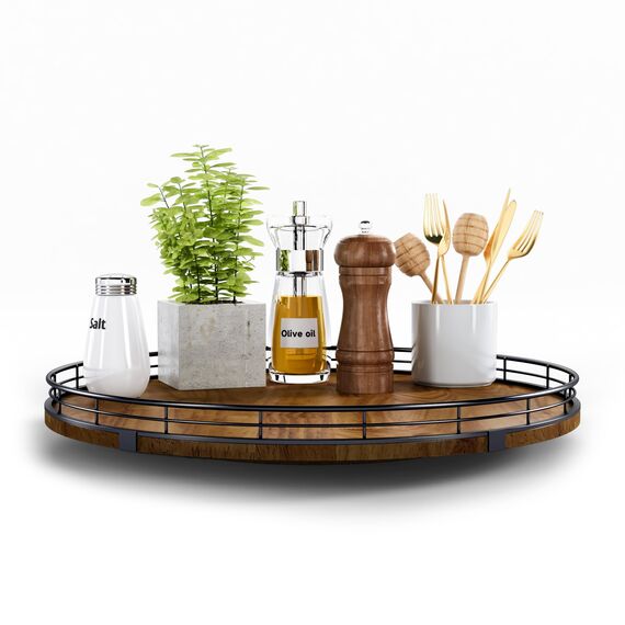 Farmhouse Lazy Susan Drehteller-Organizer aus Eichenholz, 40,6 cm, rund, aus Holz, Organisation und Aufbewahrung für Esstisch, Speisekammer, Küche, Arbeitsplatte, Schrank, Heimdekoration, Walnussholz