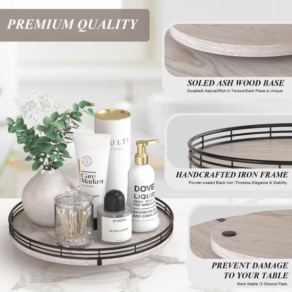 Badezimmer-Schminktisch, Drehteller für Parfümkerze, rund, dekoratives Tablett aus Holz, für Küche, Spüle, Arbeitsplatte, Organizer, Badezimmer-Theken-Organizer für Hautpflege, Make-up, rustikales