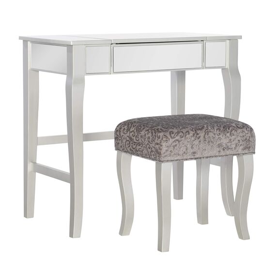 Linon Silver Vanity Set Harper Silber Schminkset, Polyurethan, 32" W x 18" D x 46.75" H