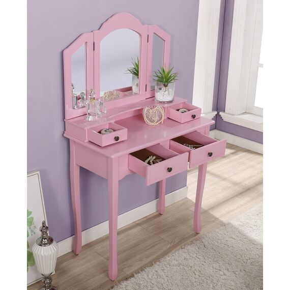 Roundhill Furniture Sanlo Schminktisch und Hocker aus Holz, Pink