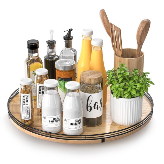 Lazy Susan Drehteller aus Eichenholz, 40,6 cm, für Schrank, Bauernhaus, rund, groß, Lazy Susan, Organisation und Aufbewahrung für Esstisch, Speisekammer, Küche, Bad, Arbeitsplatte, Schrank