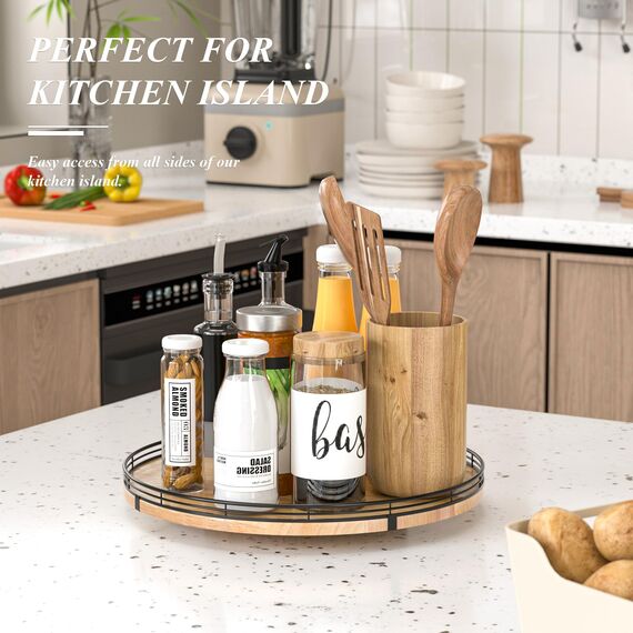 Lazy Susan Drehteller aus Eichenholz, 40,6 cm, für Schrank, Bauernhaus, rund, groß, Lazy Susan, Organisation und Aufbewahrung für Esstisch, Speisekammer, Küche, Bad, Arbeitsplatte, Schrank