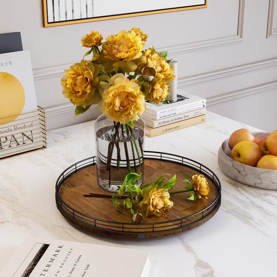 Farmhouse Lazy Susan Drehteller-Organizer aus Eichenholz, 40,6 cm, rund, aus Holz, Organisation und Aufbewahrung für Esstisch, Speisekammer, Küche, Arbeitsplatte, Schrank, Heimdekoration, Walnussholz