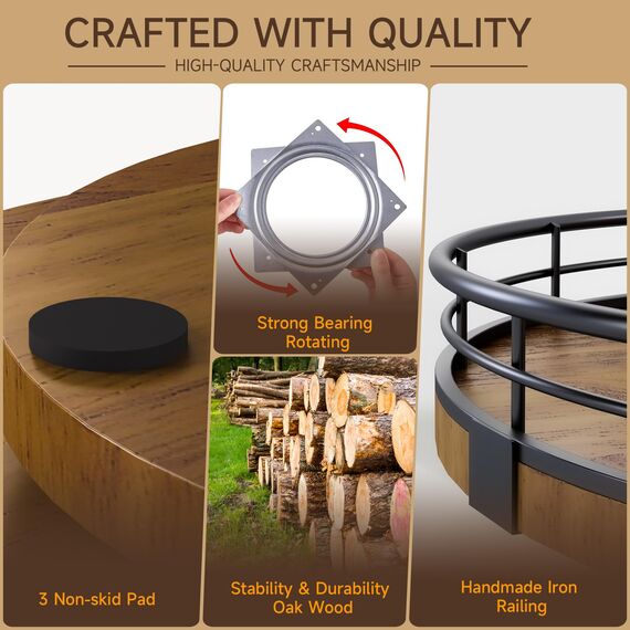 Farmhouse Lazy Susan Drehteller-Organizer aus Eichenholz, 45,7 cm, rund, aus Holz, Organisation und Aufbewahrung für Esstisch, Speisekammer, Küche, Arbeitsplatte, Schrank, Heimdekoration, Walnussholz