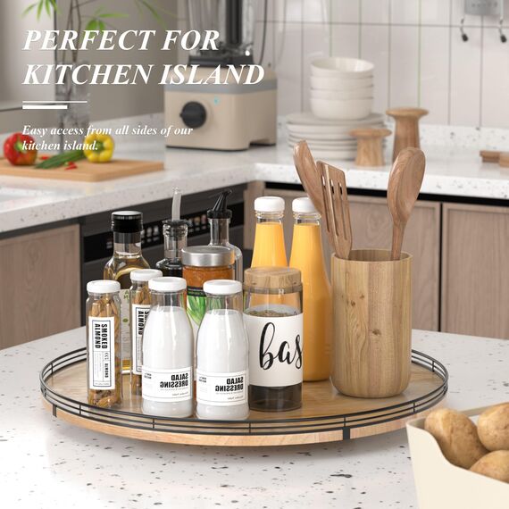 Lazy Susan Drehteller aus Eichenholz, 61 cm, für Schrank, Bauernhaus, rund, groß, Lazy Susan, Organisation und Aufbewahrung für Esstisch, Speisekammer, Küche, Arbeitsplatte, Schrank, Heimdekoration