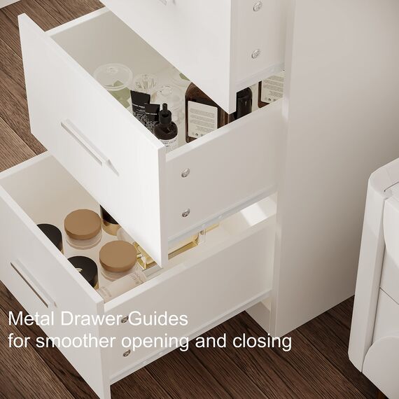 Rovaurx 118,6 cm W Make-up-Set mit Lichtern und Spiegel, Schminktisch mit 5 Schubladen, 3 Beleuchtungsfarben, Schminktisch für Schlafzimmer, Studio, Weiß RSZT106WD