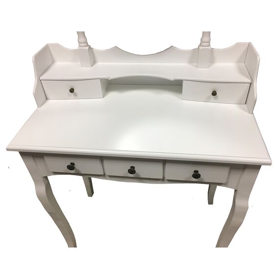 Schminktisch, Set mit Hocker und Spiegel, 5 Schublade, weiß, Frisiertisch, Make-up, Schlafzimmer, von Redstone