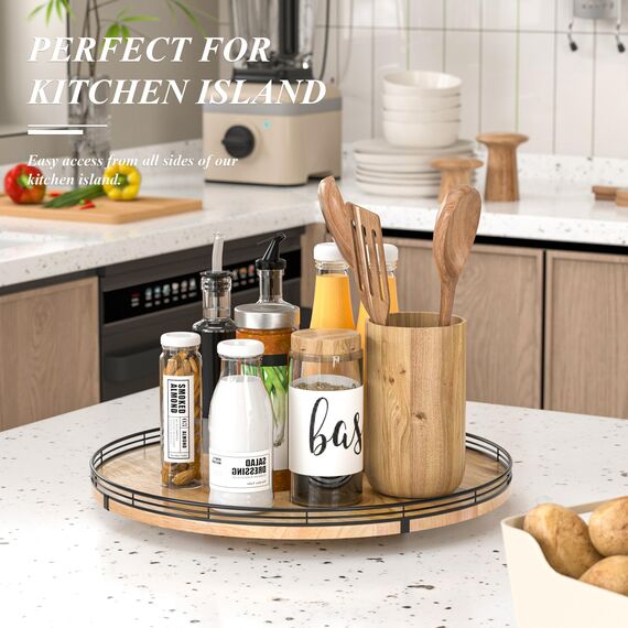 Lazy Susan Drehteller aus Eichenholz, 45,7 cm, für Schrank, Bauernhaus, rund, groß, Lazy Susan, Organisation und Aufbewahrung für Esstisch, Speisekammer, Küche, Arbeitsplatte, Schrank, Heimdekoration