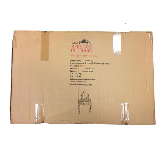 Schminktisch, Set mit Hocker und Spiegel, 5 Schublade, weiß, Frisiertisch, Make-up, Schlafzimmer, von Redstone