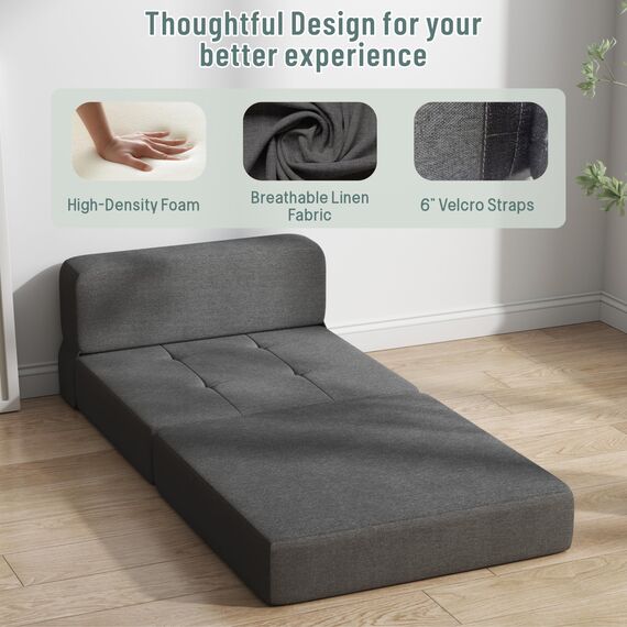 ZeeFu Ausziehbares Schlafsofa, Couch, Memory-Schaum mit Kissen, Futonschläfer, Gästebett und ausklappbarer Couch, waschbarer Bezug, Doppelbettgröße, Grau/Braun
