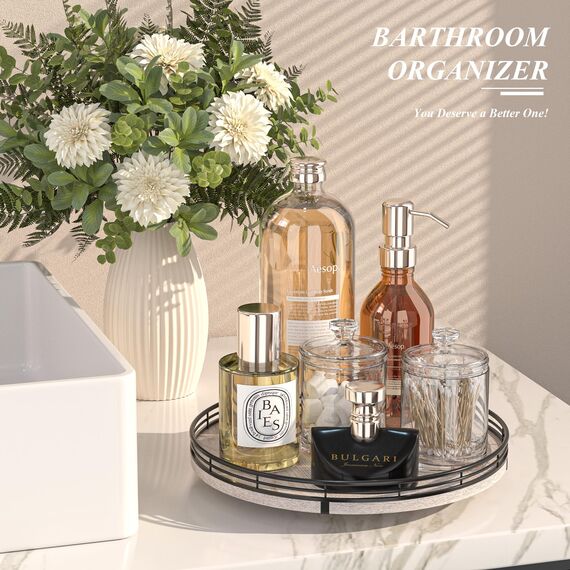 Badezimmer-Schminktisch, Drehteller für Parfümkerze, rund, dekoratives Tablett aus Holz, für Küche, Spüle, Arbeitsplatte, Organizer, Badezimmer-Theken-Organizer für Hautpflege, Make-up, rustikales