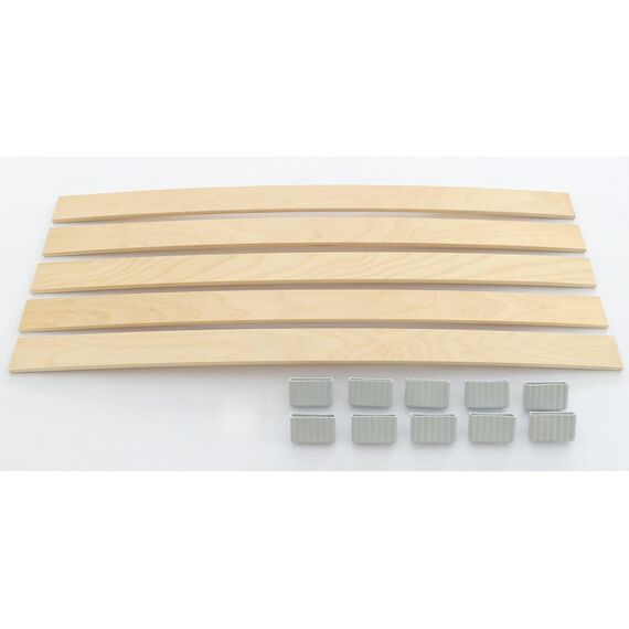 BOSSASHOP.de Set: Federholzleisten (8x50mm) + Befestigungs Kappen zur Selbstmontage für Futon, Bett oder Caravan | Stärke/Höhe 8mm x Breite 50mm (10 Kappen + 5 Leisten (Länge 992mm))