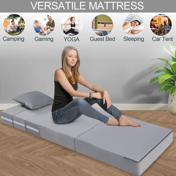 MeMoreCool Klappmatratze für Einzelbett, hochdichter Schaumstoff, ausklappbar, Sofa, Stuhl, Z-Bett, faltbare Boden-Futon-Matratze, Bodenliege, Gäste-Sofa, Bett, Klappcouch zum Schlafen, Camping,